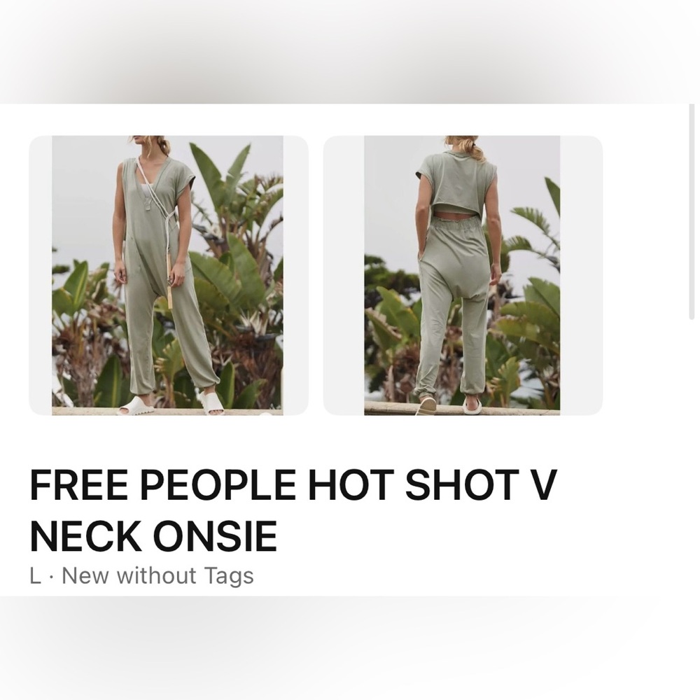 Free People Sage Green V-Neck Jumpsuit